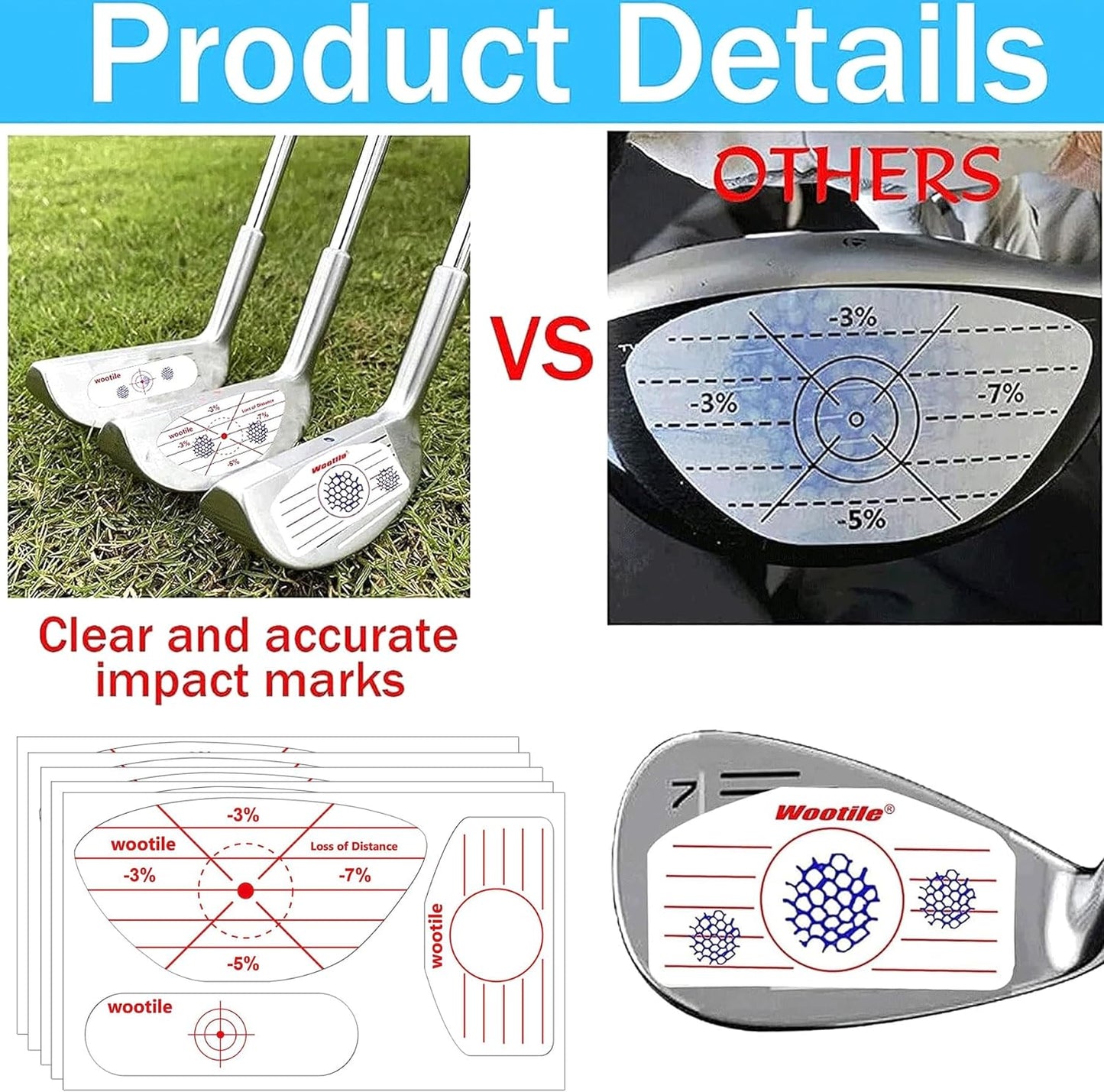 Golf Impact Tape - 180 Pieces of Impact Stickers for Clubs